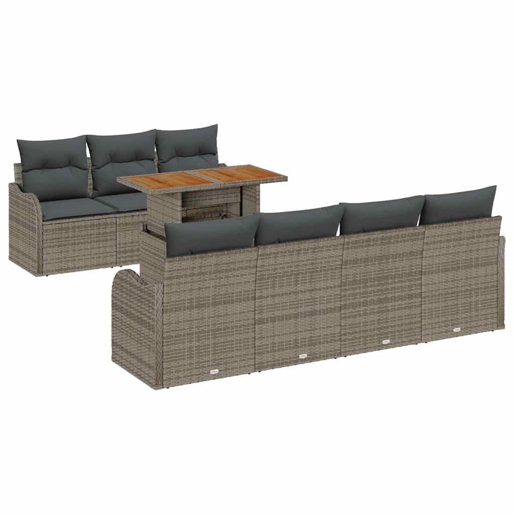 Garten-Sofa-Set mit Speicher 8 pcs Grau Poly Rattan